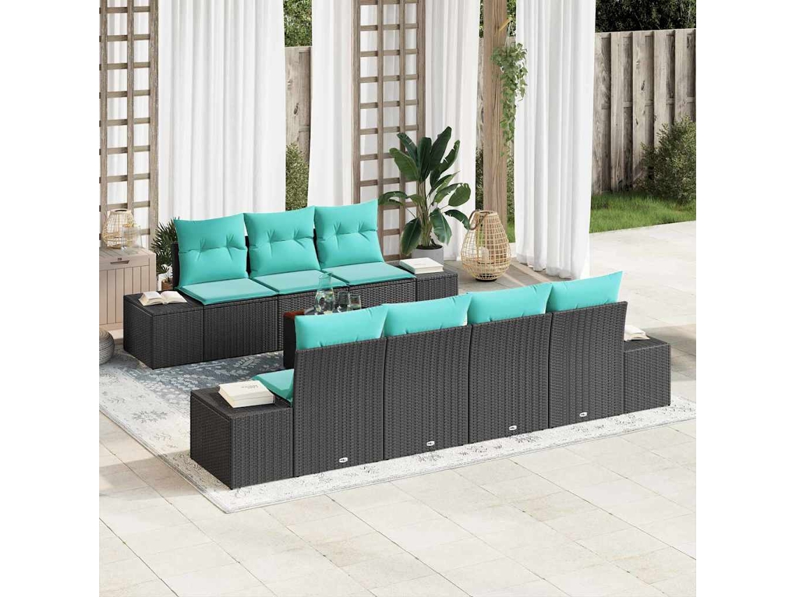 Vidaxl Conjunto De Sofá De Jardim 8 Unid. Preto Vime Pe