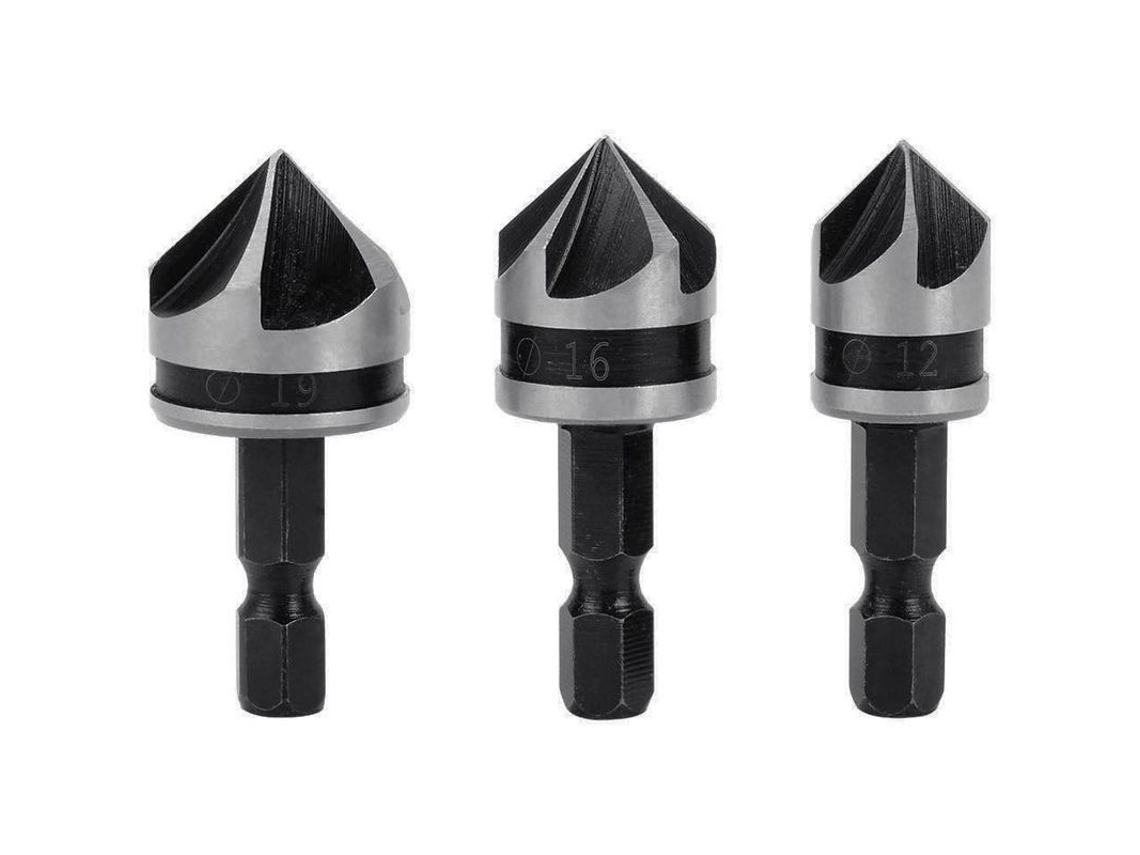 Cortador de Chanfro com 5 Lâminas 12mm/16mm/19mm Hcs Hexagonal 1/4" para Madeira e Metal