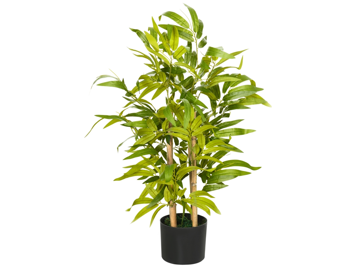 Bambu Artificial 60cm com Vaso (ramos de Líquen, Folhas Realistas, Tronco Natural)