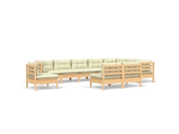 Conjunto de 10 Lounge Jardim com Almofadões Creme Pinho Maciço MAISON EXCLUSIVE