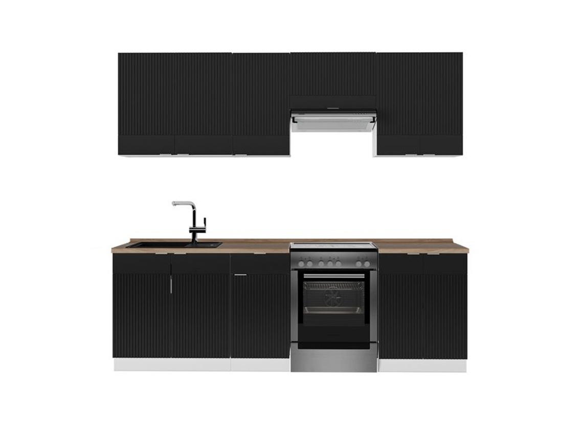 Cozinha Fame-line, 240cm, Pt Carvalho, Preto Listrado/branco, Branco, Vicco