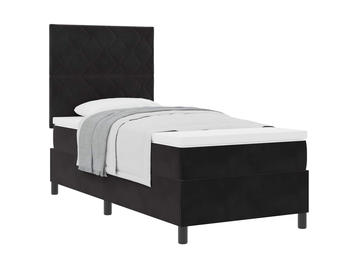 Cama De Solteiro | Camas Para Quarto | Cama Box Com Colchão Com Cabeceira Preto 100 X 200 Cm Tecido