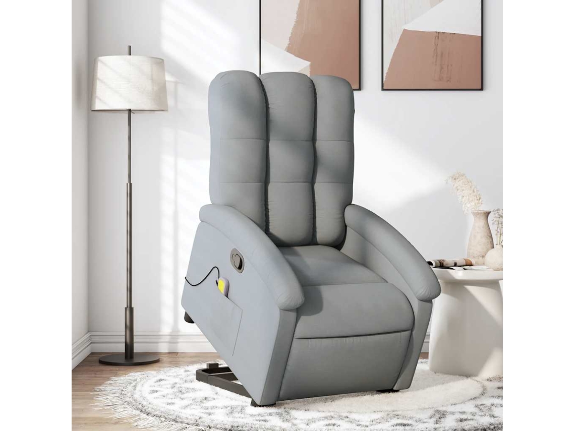 Vidaxl Poltrona Reclinável Massagens Tecido Cinzento-claro
