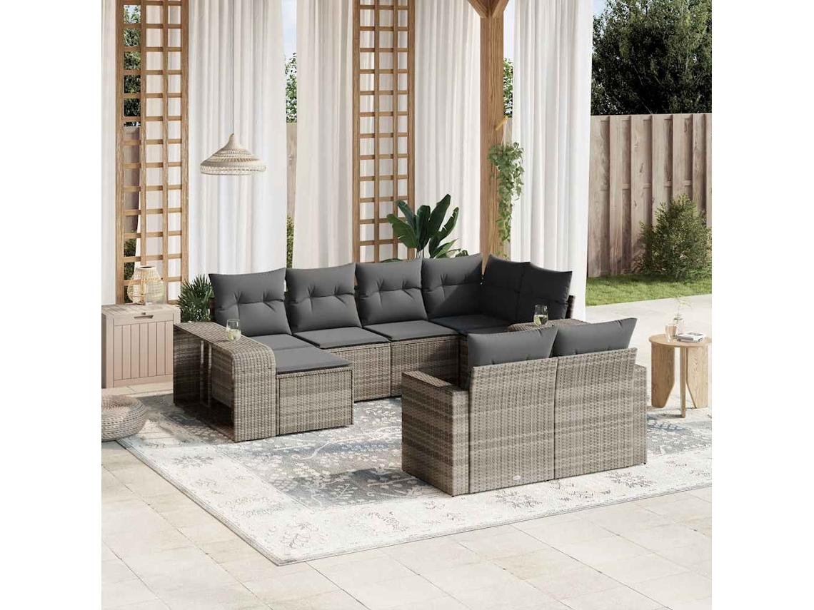 Vidaxl 10 Pcs Conj. Sofás Jardim Com Almofadões Vime Pe Cinzento-claro