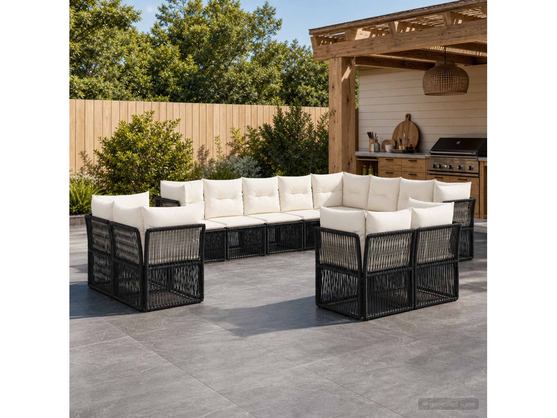 Vidaxl Conjunto De Sofá De Jardim 12 Unid. Preto Vime Pe