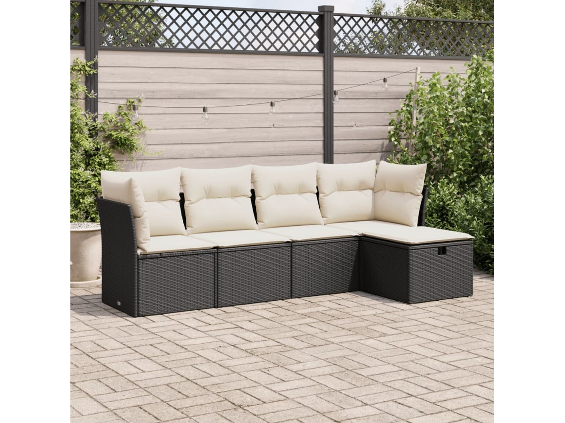 Vidaxl 5 Pcs Conjunto Sofás De Jardim Com Almofadões Vime Pe Preto