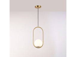 Candeeiro Suspenso Moderno Dourado “livia” Com 1 Ponto De Luz, Globo De Vidro Fosco Branco, Estilo Mid-century, E27