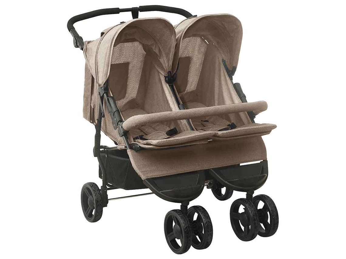 Vidaxl Carrinho De Bebés Para Gémeos Aço Cinzento-acastanhado