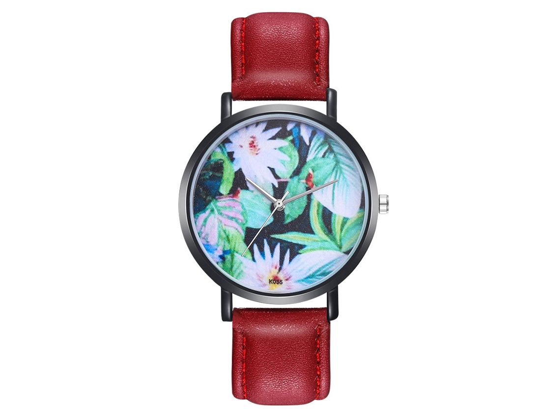 Relógio de Pulso Feminino de Quartzo com Pulseira de Couro Pu Casual Vermelho Clássico