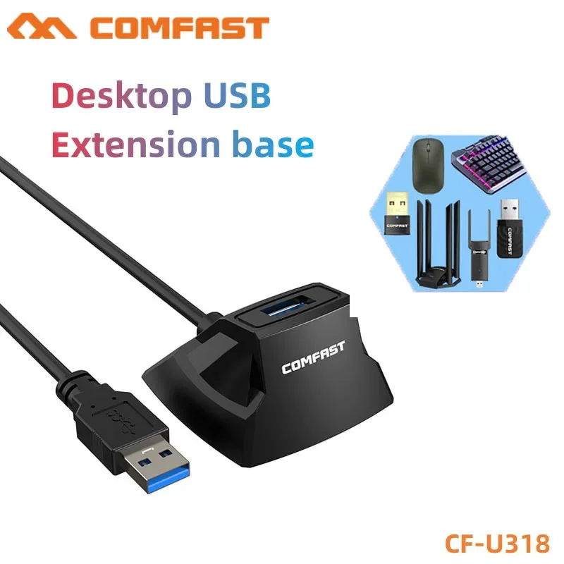 (preto) Adaptador USB 3.0 Wi-Fi com base de extensão e cabo de extensão para transmissão de dados