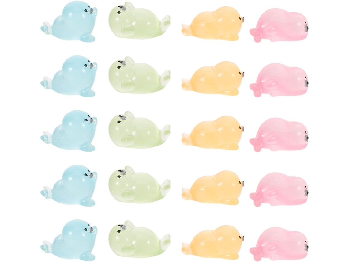 Conjunto 20 Miniaturas Focas Brilham Escuro Resina Decoração Aquário Oceânico Animais Marinhos Mesa Casa Tema GOKOCO