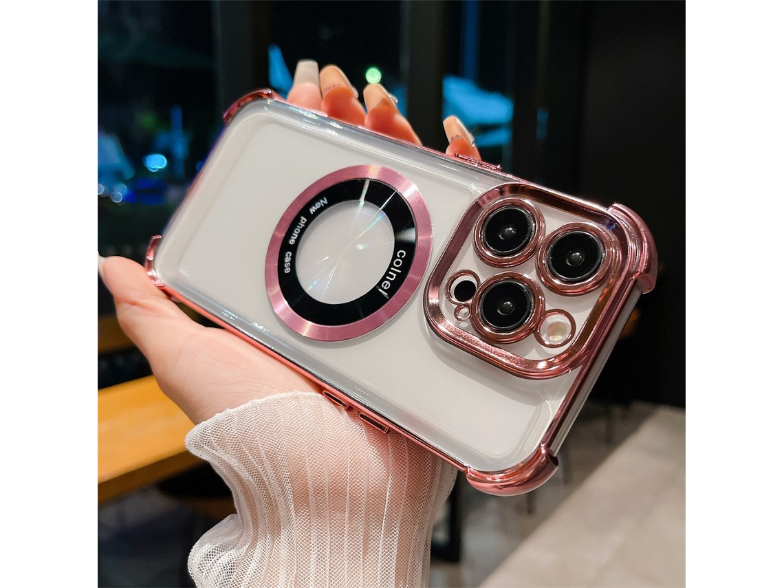 Capa Para Iphone 17 Rosa Com Revestimento Eletroplástico, Quatro Cantos Com Proteção Total Contra Quedas E Airbags. Transparente.