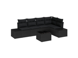 Conjunto 6 Conjunto De Sofá De Jardim Vidaxl Preto Vime Pe