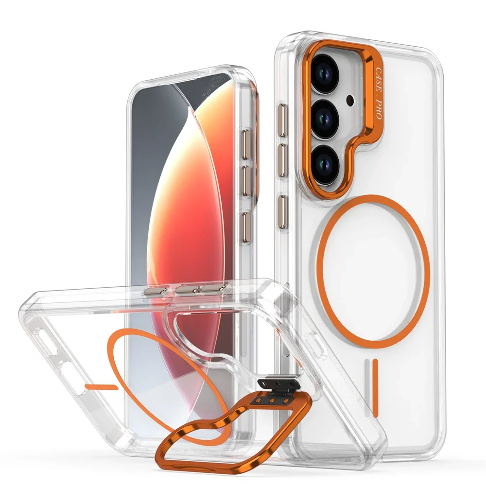 Capa Para Celular Samsung Com Suporte Magnético Para Lente Magsafe (galaxy S25, Laranja)