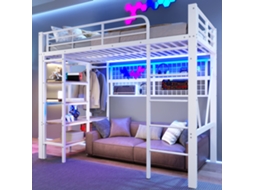 Cama Alta Branca 90x200 Roupeiro Ganchos Led Espaço Inferior