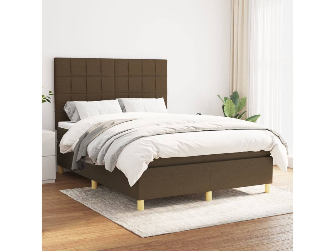 Vidaxl Cama Com Molas/colchão 140x190 Cm Tecido Castanho-escuro