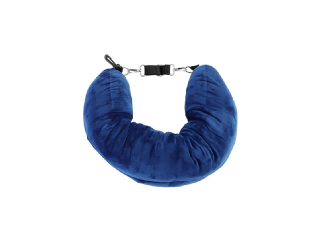 Almofada Cervical Formato U Com Capa De Veludo Macio Azul