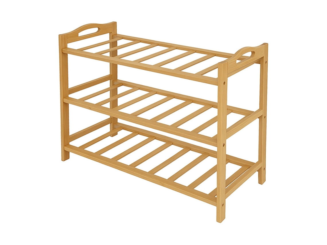 Sapateira de bambu com 3 compartimentos para neve, capacidade para 9 pares de sapatos.