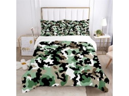 Capa de Edredom com Tema Militar Verde em Microfibra Fronha 220x240 Cm