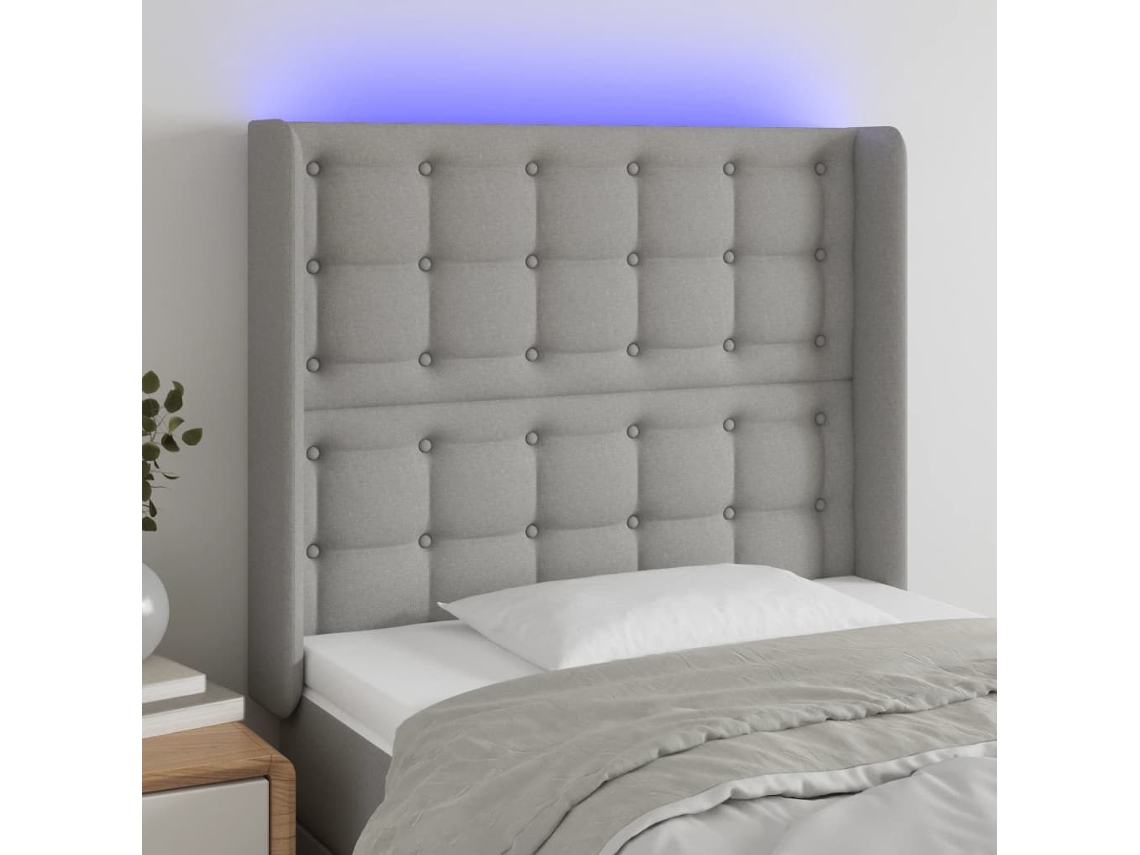 Vidaxl Cabeceira Cama C/ Luzes Led Tecido 93x16x118/128 Cm Cinza-claro