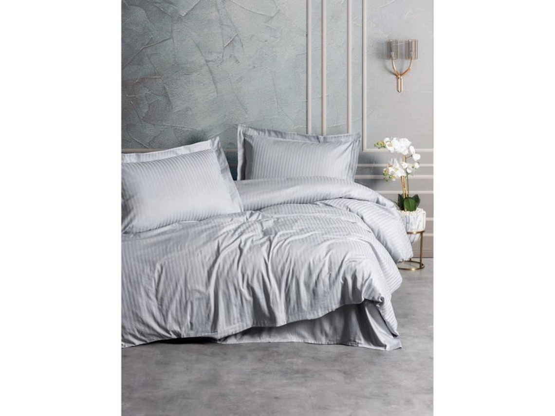 Conjunto de Cama - Capa de Edredom 220 x 240 + 2 Fronhas 60 x 60 - Cetim de Algodão - Cinza