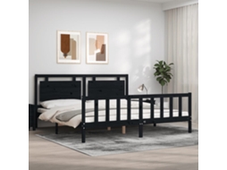 Vidaxl Estrutura De Cama Com Cabeceira 200x200 Cm Madeira Maciça Preto
