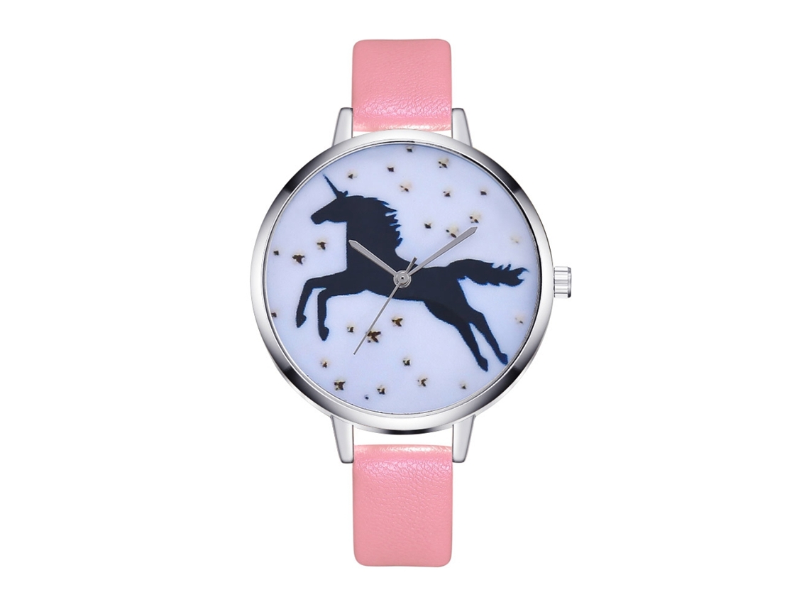 Relógio de Pulso Feminino de Quartzo Analógico com Pulseira Pu Simples Casual Rosa