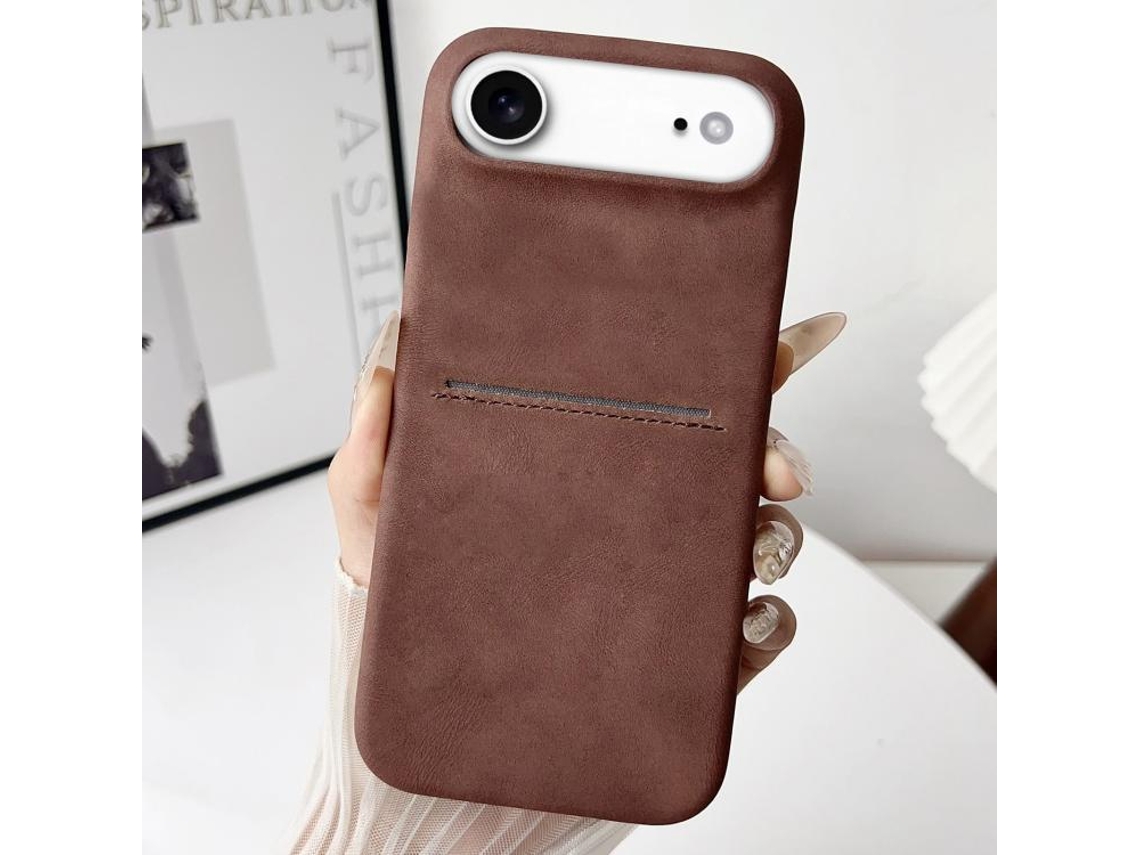 Capa Para Iphone 17 Air - Pele De Carneiro Genuína Com Compartimento Para Cartão