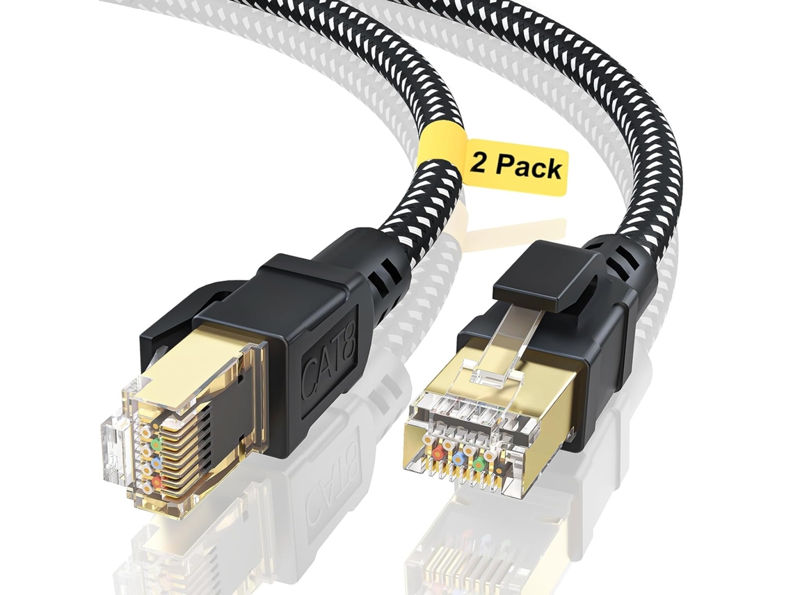 Cabo Ethernet Cat 8 De 0,3 M, Modelo Mais Recente De 2025, Pacote Com 2 Unidades, Trançado. Aquaforge