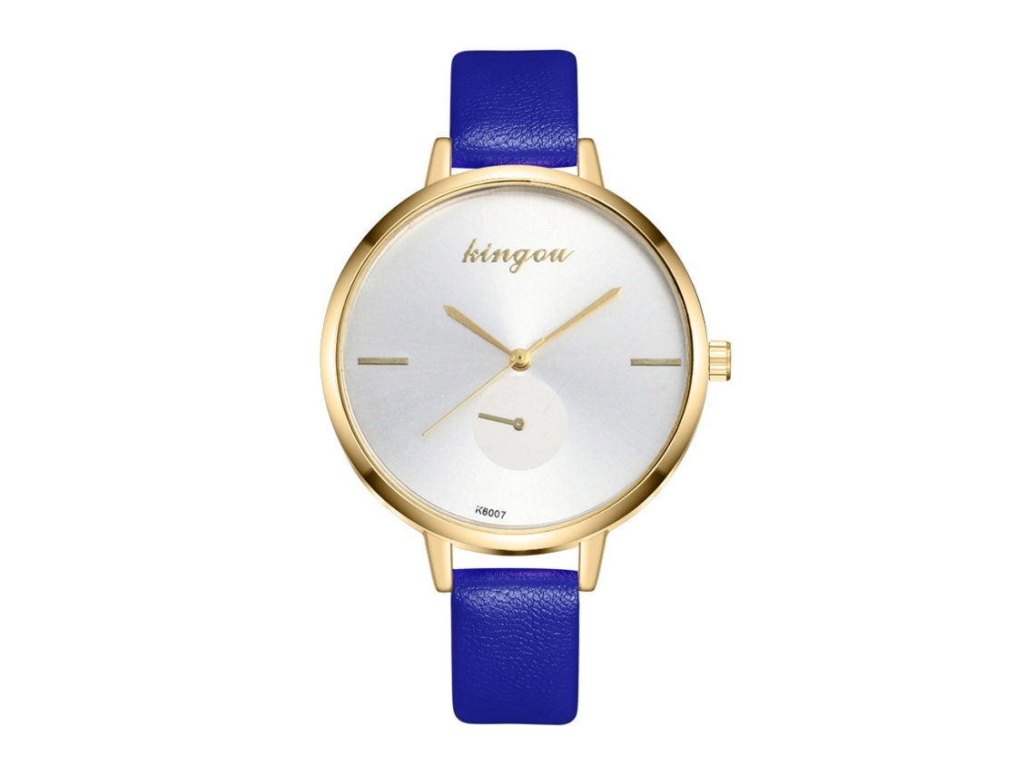 Relógio de Pulso Feminino Simples Elegante Quartzo com Pulseira de Couro Pu Azul Casual