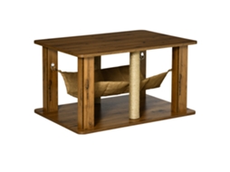 Mesa De Centro Em Formato De Rede Com 2 Postes De Juta Para Arranhar E Prateleira Inferior Para Armazenamento, 79 X 59 X 45,5 Cm, Marrom.