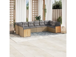Vidaxl 10 Pcs Conjunto De Sofás P/ Jardim Com Almofadões Vime Pe Bege