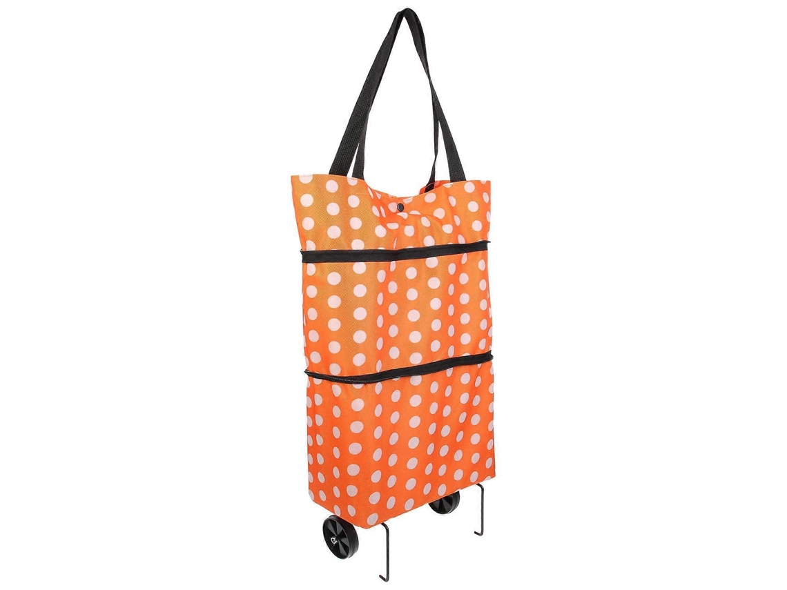 Sacola de Compras Dobrável com Estampa de Bolinhas Redondas, Laranja, 55,00 X 29,00 X 16,00 Cm, 1 Conjunto. GOKOCO