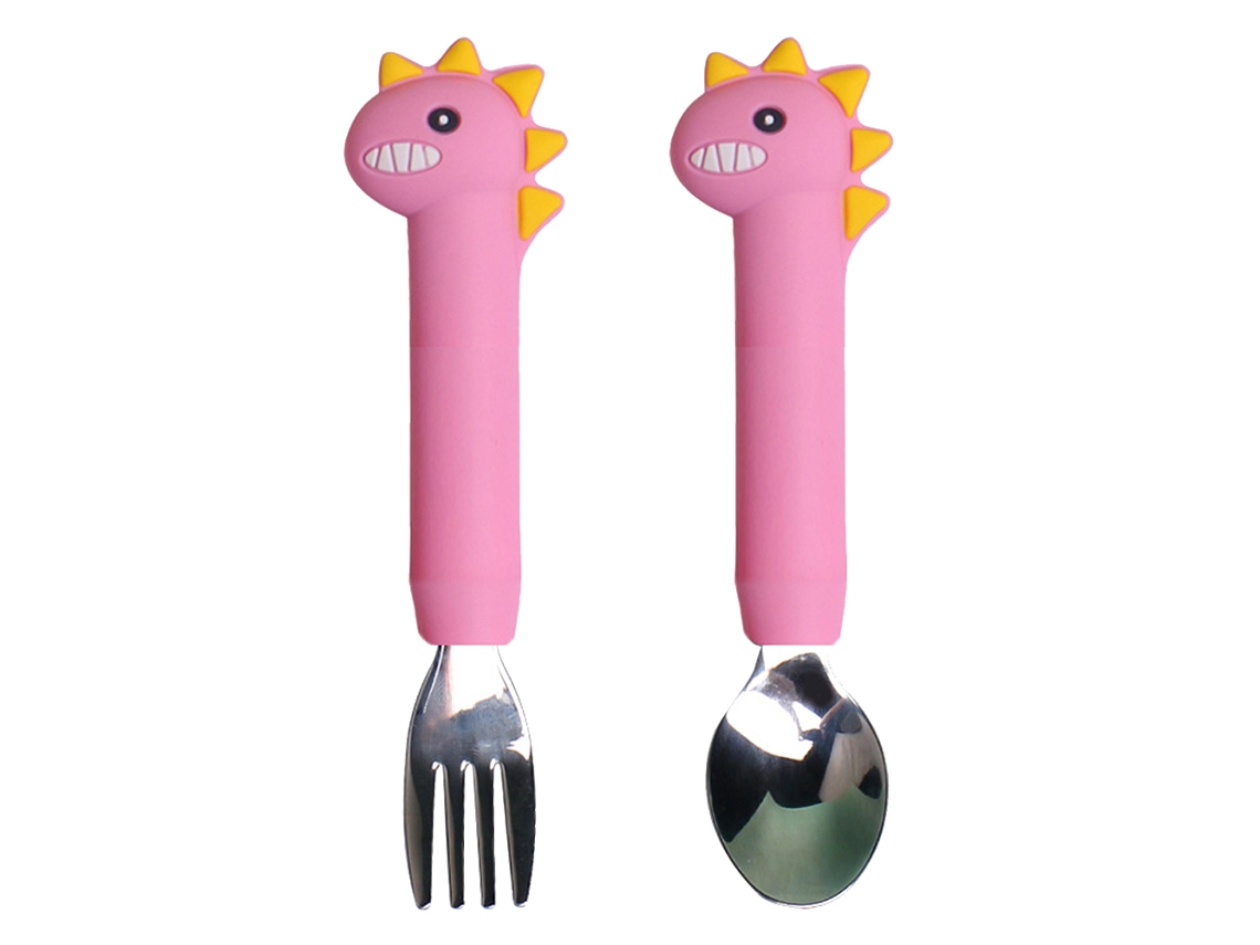 Conjunto de Utensílios para Bebês Colher e Garfo de Aço Inoxidável e Conjuntos de Pratos em Silicone NEVEANCE