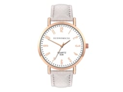 Relógio de Pulso Feminino de Couro Pu Moda com Mostrador Redondo Delicado Relógio de Quartzo Casual Branco