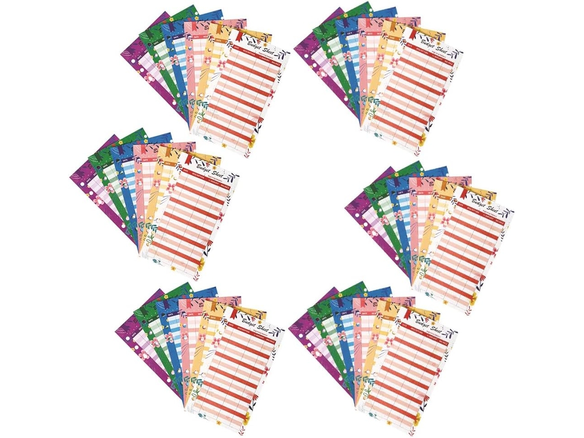 Folhas De Orçamento Em 6 Trous, 36 Folhas Em Papel