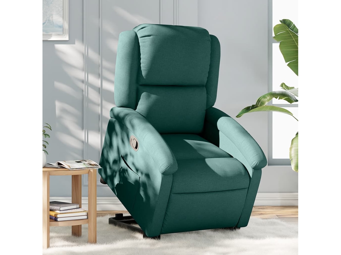 Vidaxl Poltrona Reclinável Elevatória Tecido Verde-escuro