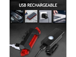 Conjunto de Luz de Bicicleta com farol dianteiro e traseiro USB recarregável 800lm | S/MARCA