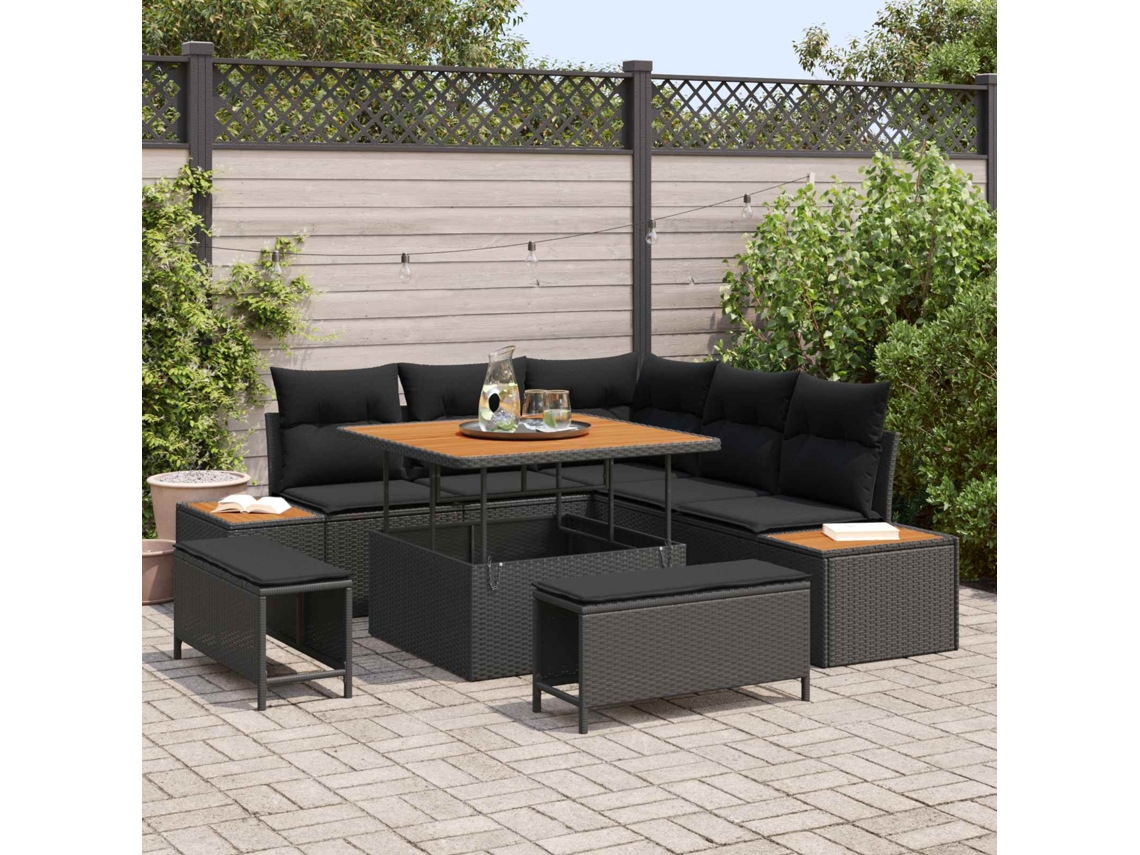 Vidaxl Conjunto De Sofá De Jardim 8 Unid. 7-número De Lugares Preto