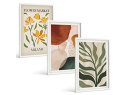 Conjunto De Pinturas Formas Florais Abstratas Espelharte (3 Peças 40x60 Cm)