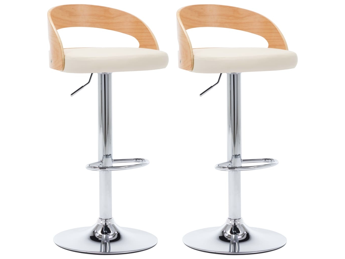 Bancos de Bar 2 Pcs Couro Artificial Creme e Madeira MAISON EXCLUSIVE
