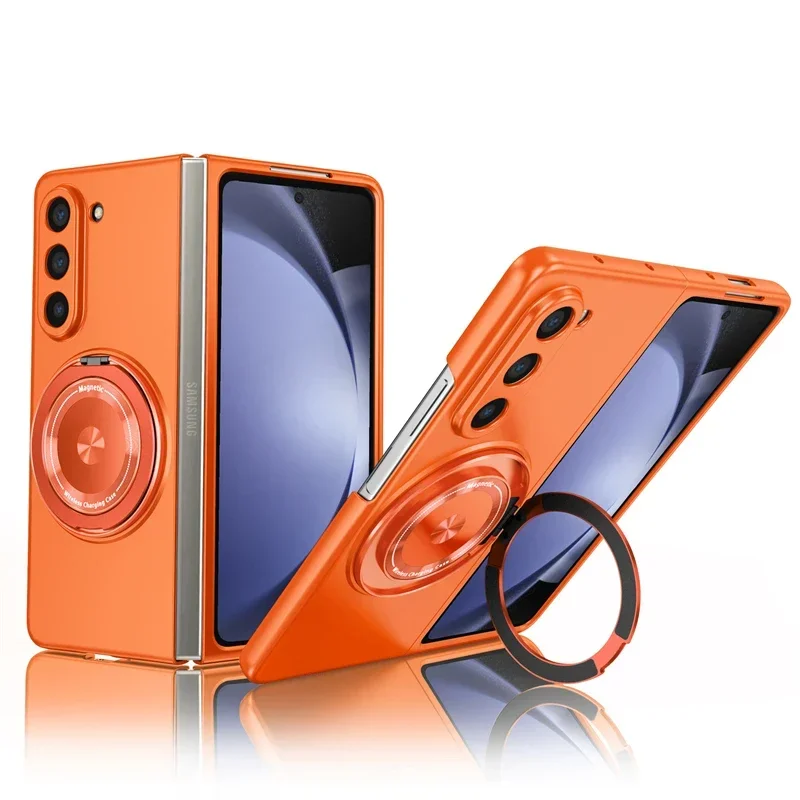 (laranja, Galaxy Z Fold4) Capa Para Celular Com Suporte De Anel Magnético, Suporta Rotação De 360°, Compatível Com Magsafe.
