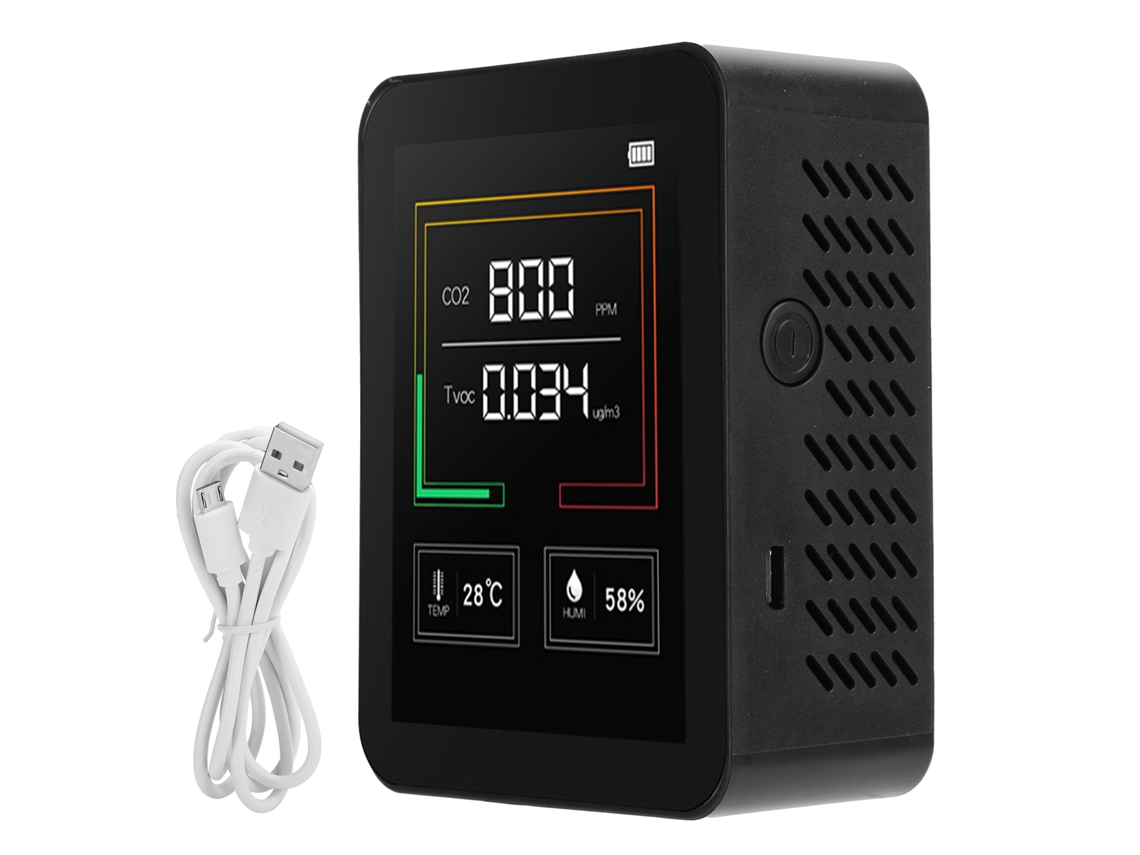 Detector De Co2 (detecta Dióxido De Carbono, Monitora Temperatura E Umidade) Monitor De Qualidade Do Ar Doméstico