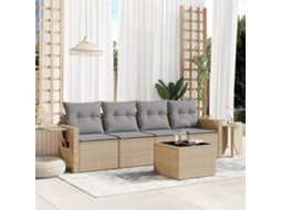 Vidaxl 5 Pcs Conjunto De Sofás P/ Jardim Com Almofadões Vime Pe Bege