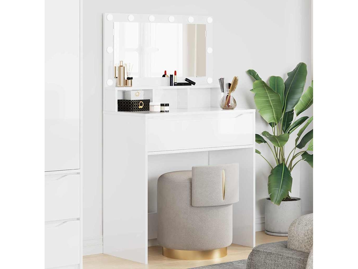 Vidaxl Mesas De Maquiagem Para Quarto Branco Brilhante