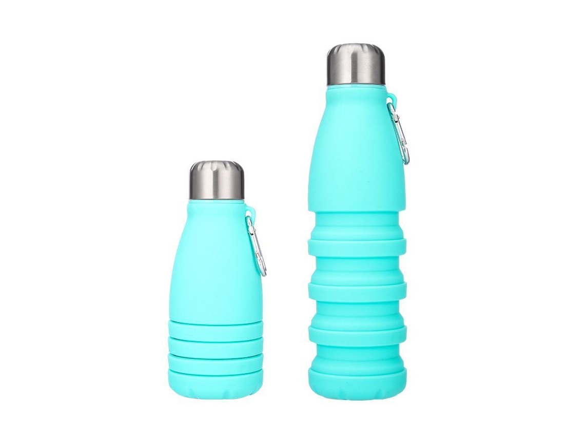 Garrafa de água dobrável e reutilizável de silicone, 550ml, para viagens, trilhas e acampamentos, modelo 2026, azul.