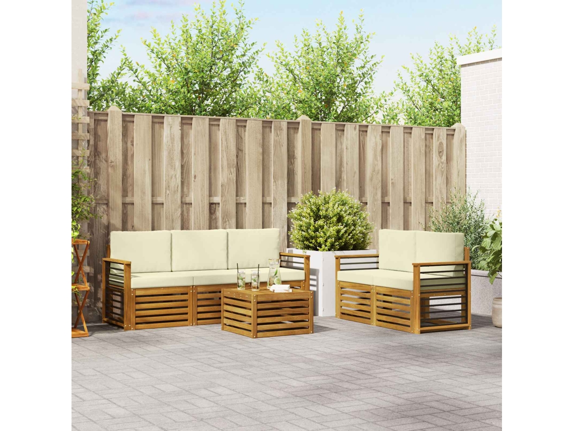 Vidaxl Conjunto De Sofás Para Exterior 6 Unid. Natural E Creme