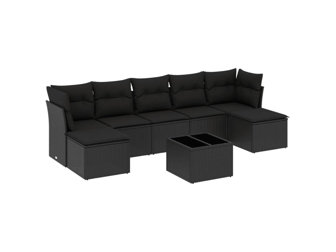 Maison Exclusive - 8 Pcs Conjunto Sofás De Jardim Com Almofadões Vime Pe Preto