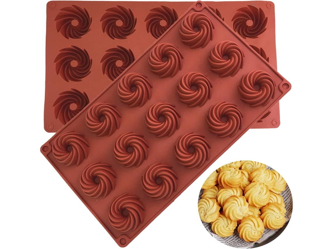 Forma de silicone para bolo, mini bundt com 15 cavidades para cupcakes e pudins (marrom), 2 peças