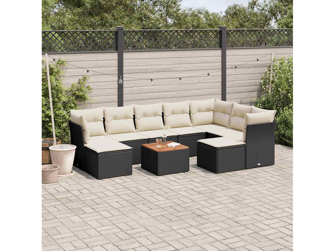 Vidaxl 10 Pcs Conjunto Sofás De Jardim C/ Almofadões Vime Pe Preto